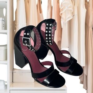 Marc Jacobs Black and Plum Heels with Studded Ankle Strap, Size 8